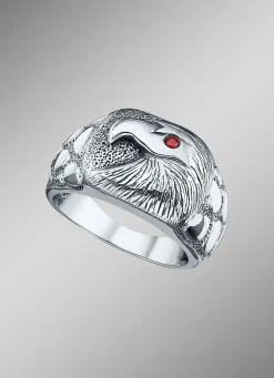 Discount BADER Massiver Herrenring mit Adler und echt Granat