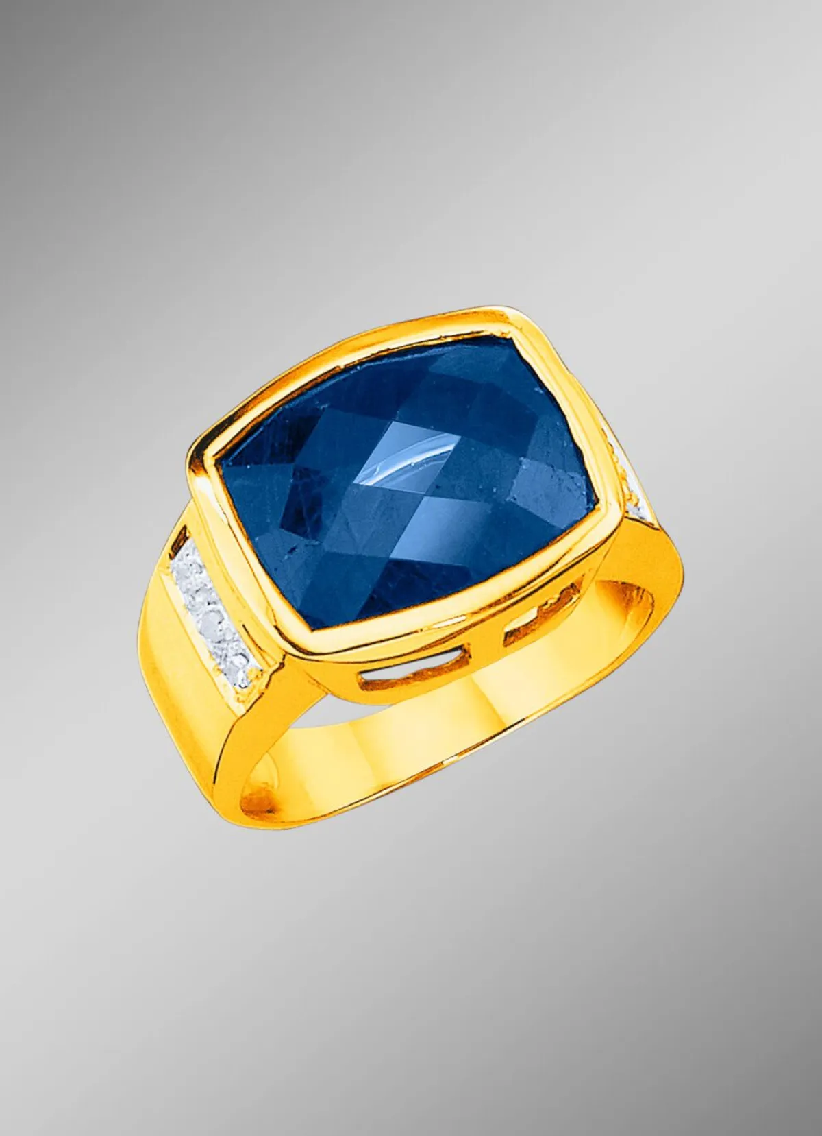 New BADER Massiver Herrenring mit Safir und Diamanten