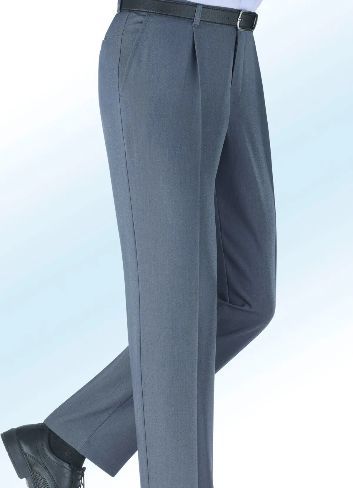 Outlet KLAUS MODELLE MADE IN GERMANY Melierte Dehnbund-Unterbauch-Hose RAUCHBLAU
