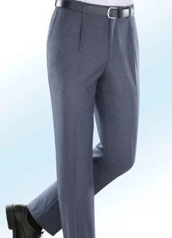 Hot KLAUS MODELLE MADE IN GERMANY Melierte Hose in 4 Farben mit Bundfalten RAUCHBLAU