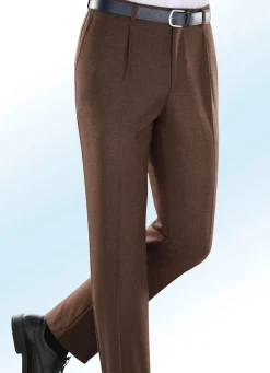 New KLAUS MODELLE MADE IN GERMANY Melierte Hose in 4 Farben mit Bundfalten DUNKELBRAUN