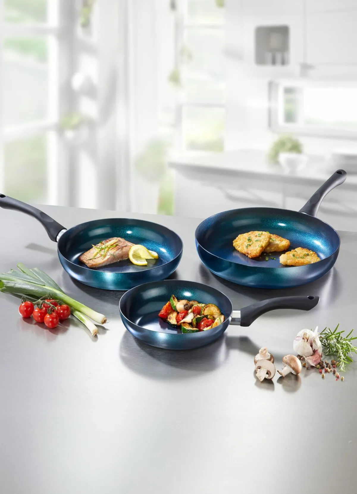 Hot CERAFLON Meteor Pfannen-Set mit megaharter Diamant-Keramik-Antihaft-Premiumbeschichtung BLAU