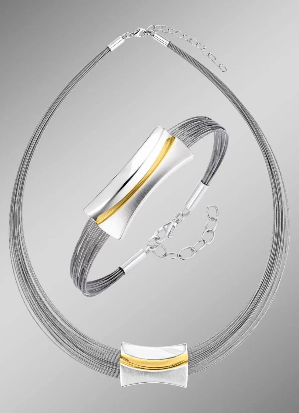 Best BADER Moderne Garnitur in Bicolor aus Silber 925/- fein und Stahl