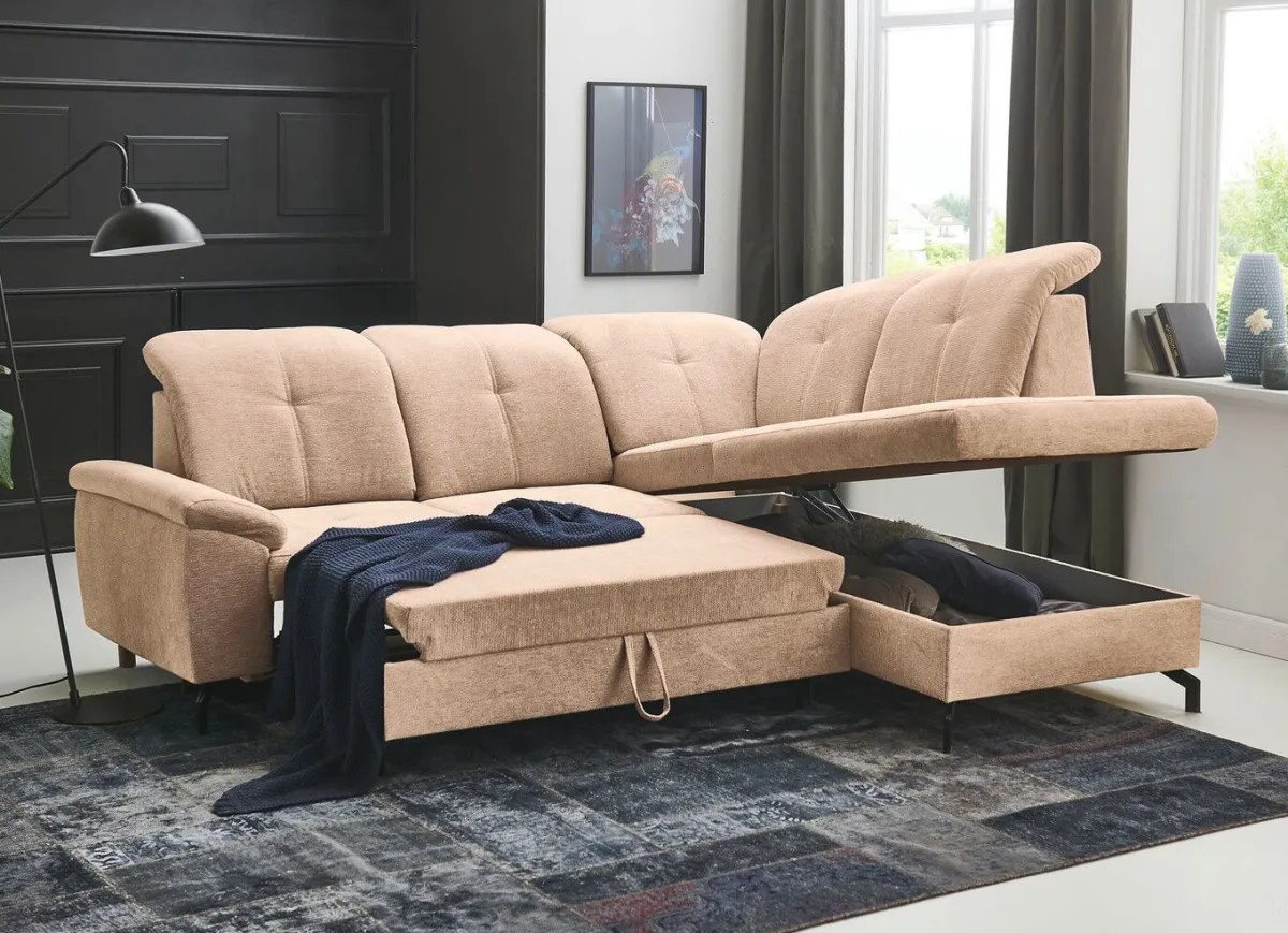 Online BADER Moderne Polsterecke mit Bettfunktion und Bettkasten BEIGE
