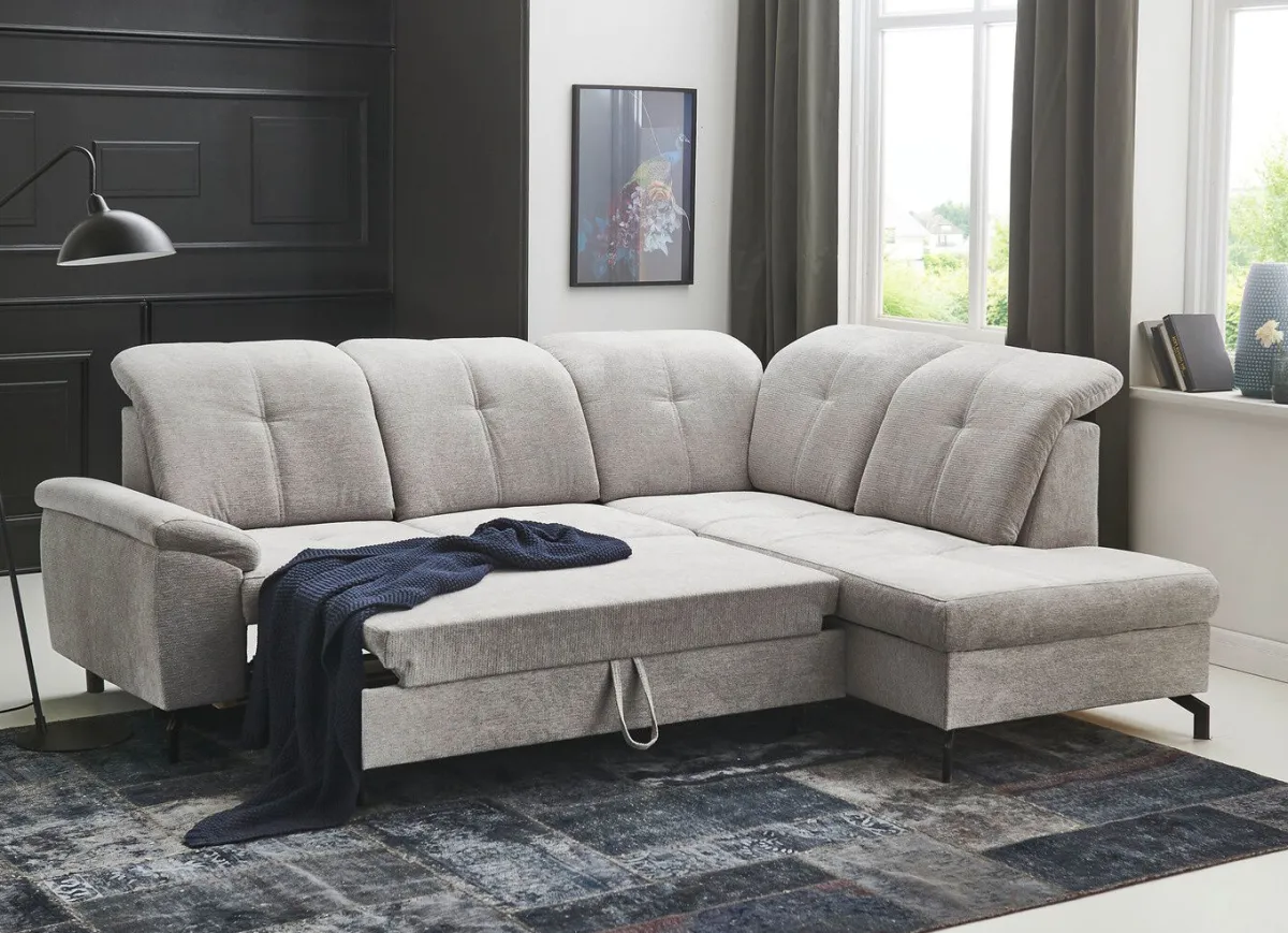 Hot BADER Moderne Polsterecke mit Bettfunktion und Bettkasten GRAU