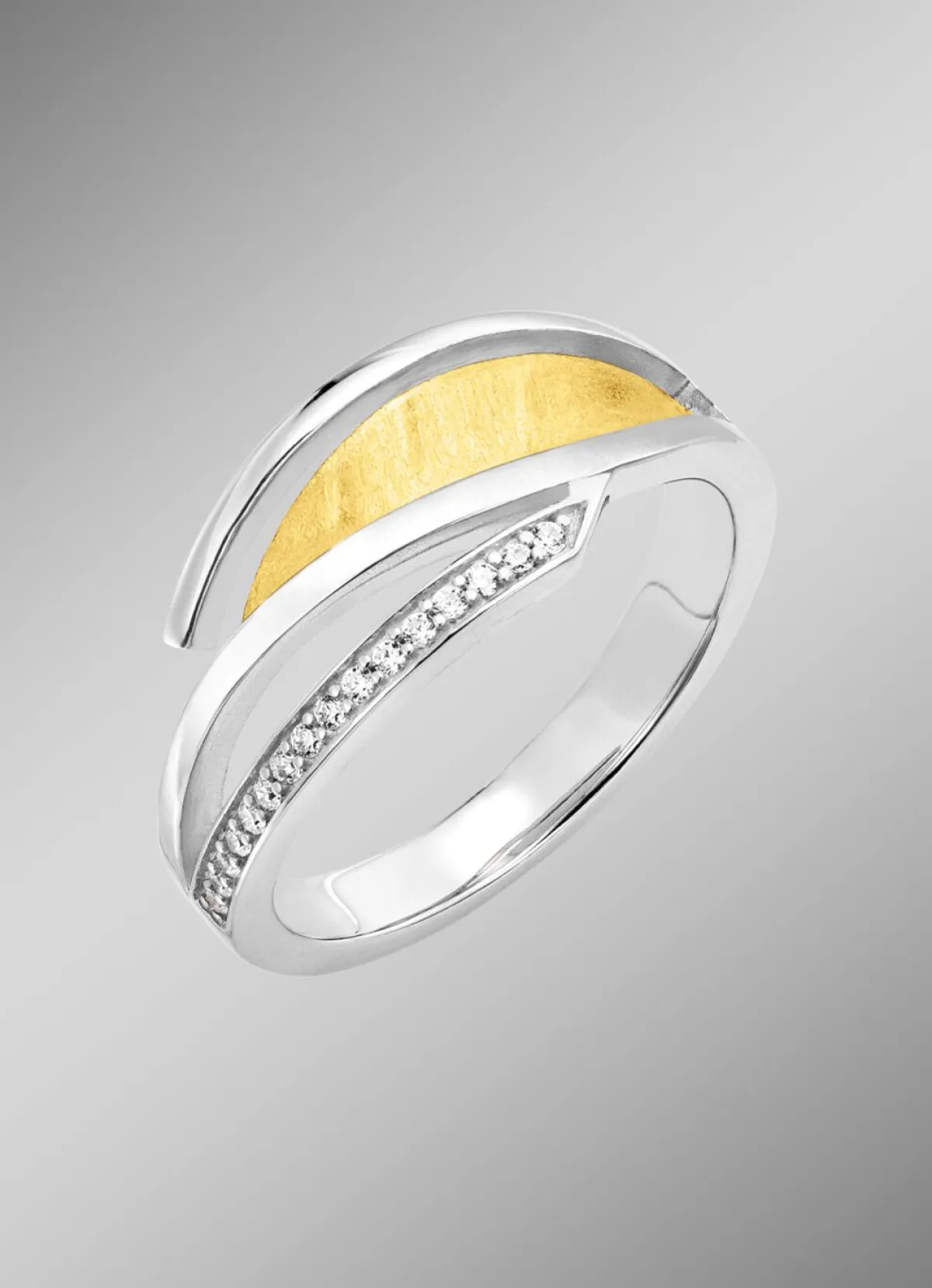 Discount BADER Moderner Damenring in Bicolor mit Zirkonia
