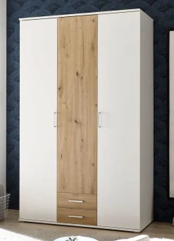 Outlet BADER Moderner Kleiderschrank auf Wunsch mit Aufbau-Service WEISS-EICHE