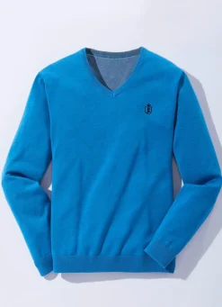 Best BADER Modischer V-Pullover in 6 Farben BLAU MELIERT