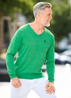 Hot BADER Modischer V-Pullover in 6 Farben GRÜN MELIERT