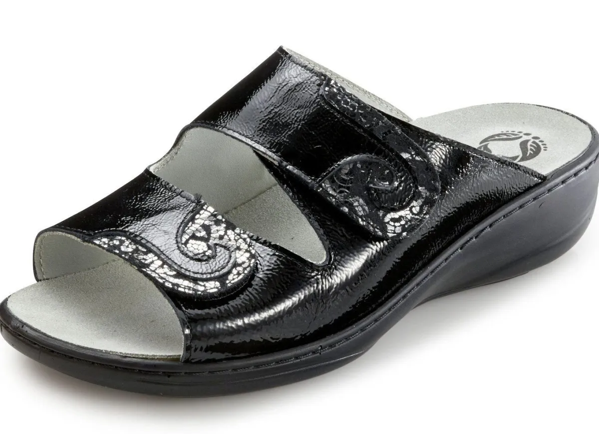 Best MUBB , bequeme Damen-Pantoletten, Weite H, mit herausnehmbarem Fußbett SCHWARZ