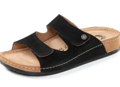 Outlet MUBB , bequeme Damen-Pantoletten, Weite H, mit Klettverschluss SCHWARZ