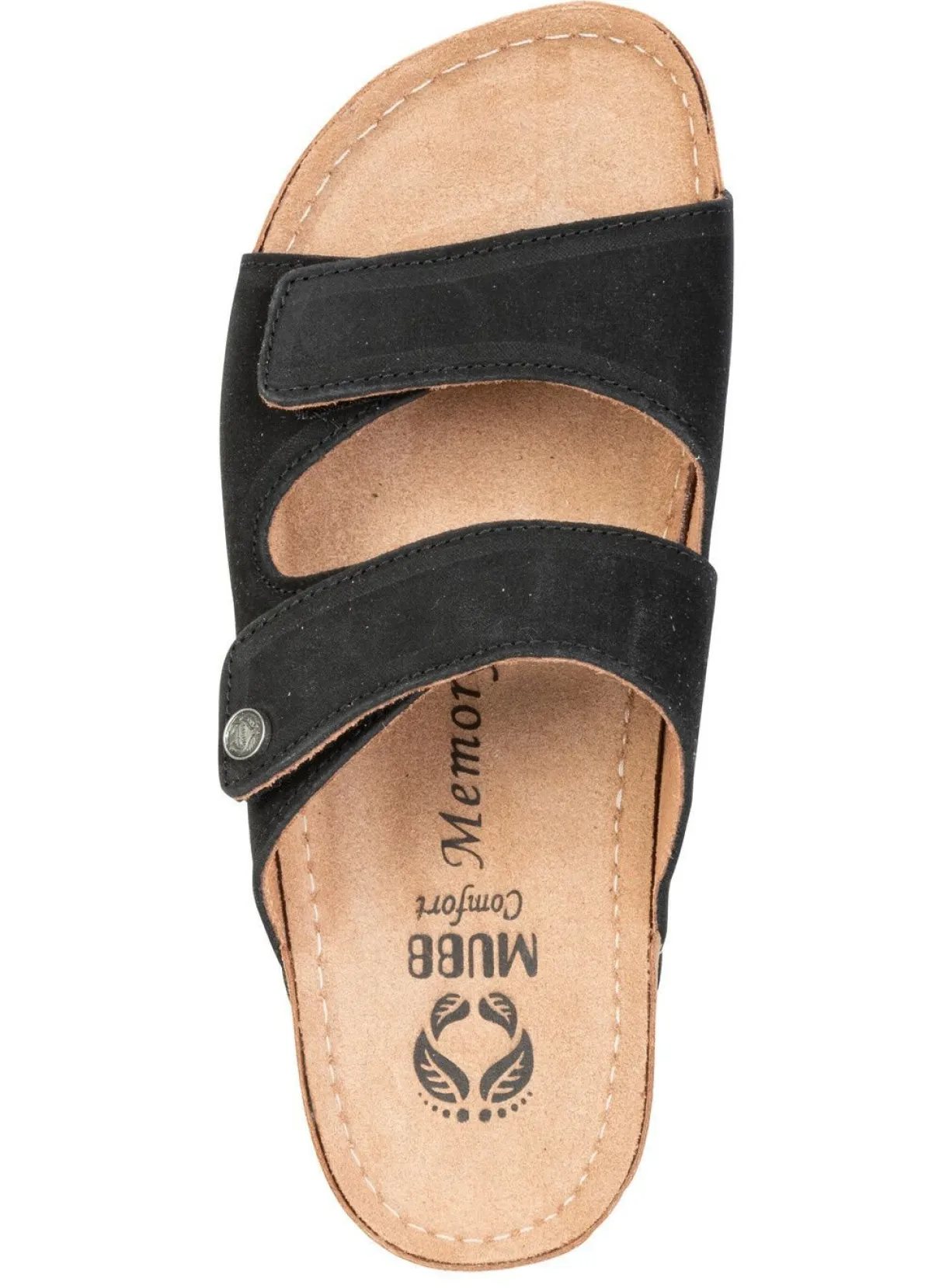 Outlet MUBB , bequeme Damen-Pantoletten, Weite H, mit Klettverschluss SCHWARZ