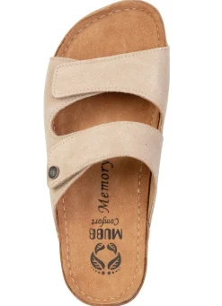 Discount MUBB , bequeme Damen-Pantoletten, Weite H, mit Klettverschluss SAND