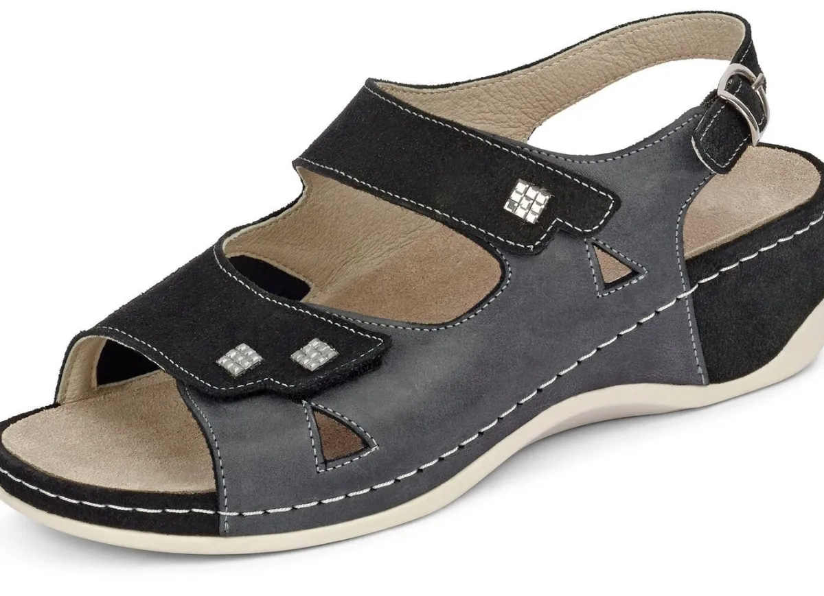 New MUBB , bequeme Damen-Sandalen, Weite H, mit herausnehmbarem Fußbett SCHWARZ-ANTHRAZIT