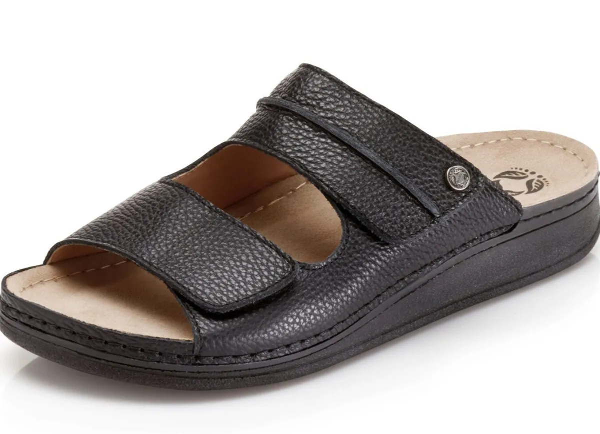 Outlet BADER Mubb, bequeme Herren-Pantoletten, Weite H, mit Klettverschluss SCHWARZ