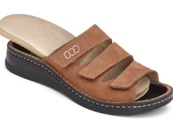 Online MUBB , bequeme Herren-Pantoletten, Weite H, mit herausnehmbarem Fußbett COGNAC