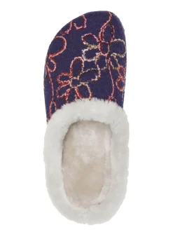 Hot MUBB Wollfilz-Pantoffel mit bunter Blüten-Stickerei MARINE-ECRU