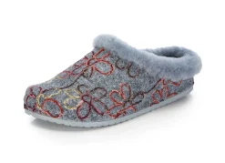 MUBB Wollfilz-Pantoffel mit bunter Blüten-Stickerei GRAU