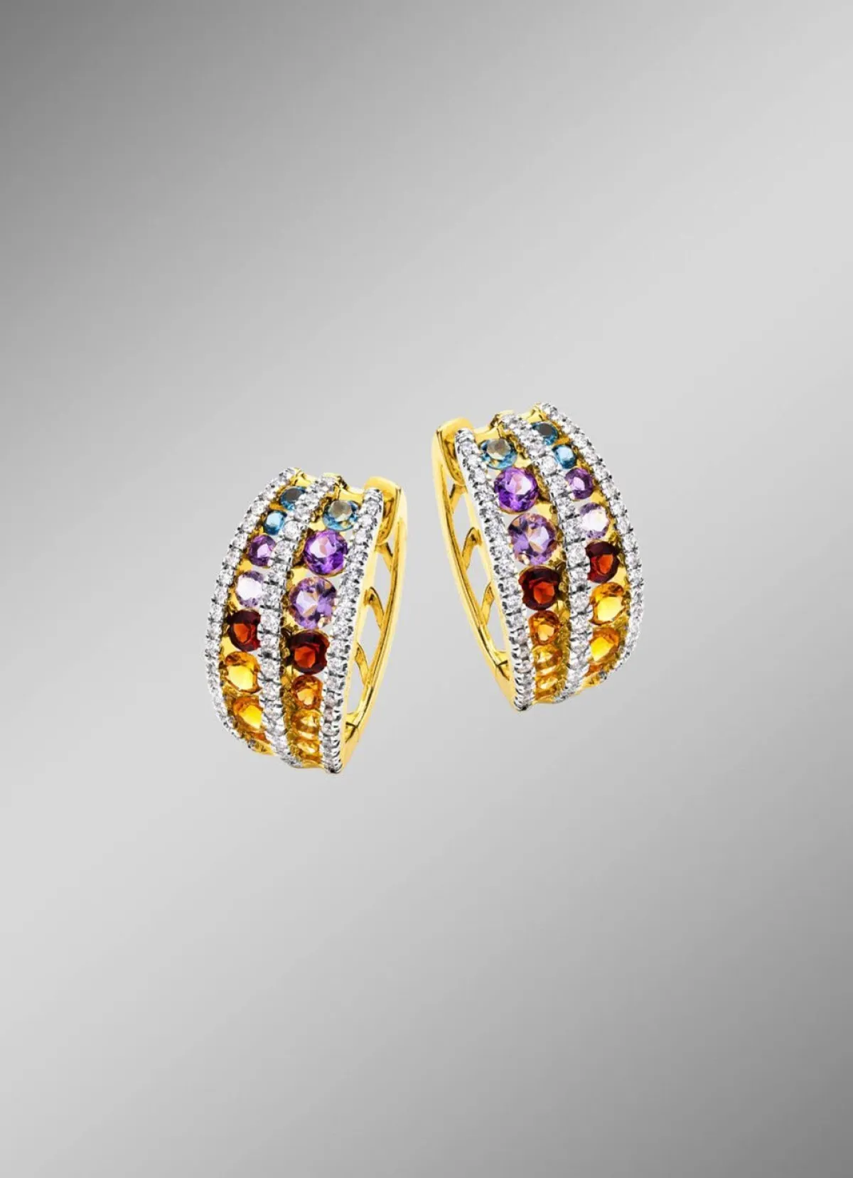 BADER Multicolor Klappcreolen mit Edelsteine und Brillanten