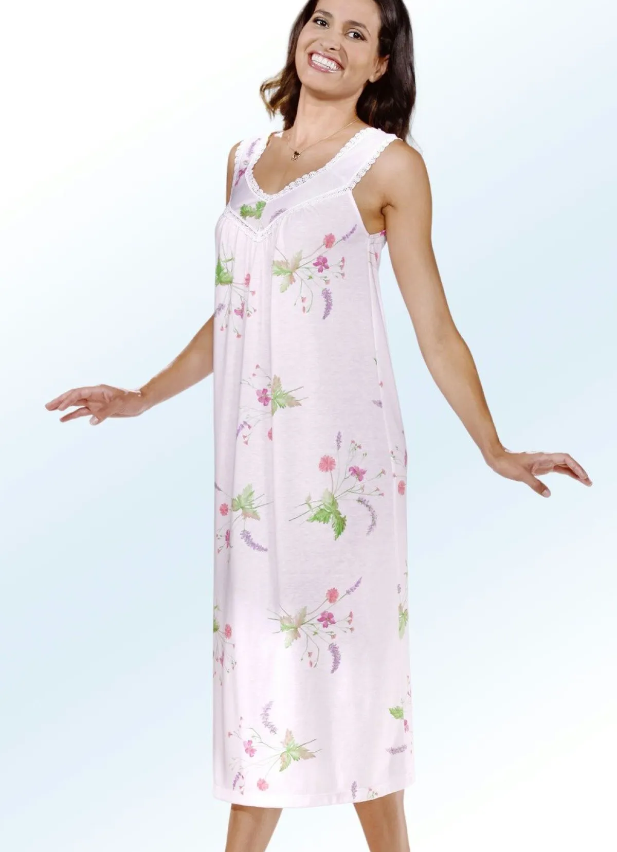 Outlet BADER Nachthemd, breite Träger mit V-Ausschnitt ROSÉ-BUNT