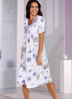 Clearance BADER Nachthemd, knielang mit tollem Druck und raffinierter Faltenlegung WEISS-VIOLA-BUNT