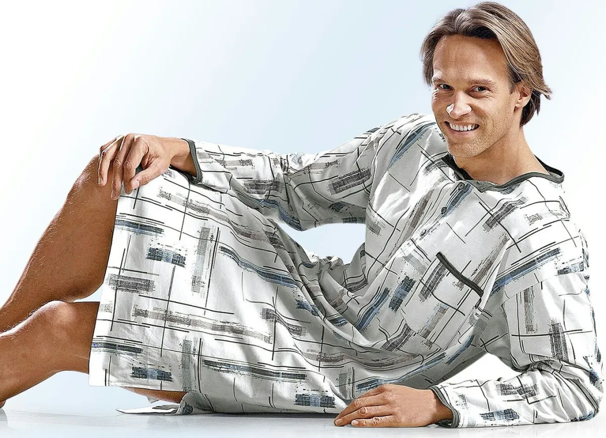 Clearance BADER Nachthemd mit Knopfleiste und Alloverdessin, langarm HELLGRAU-GRAFIT