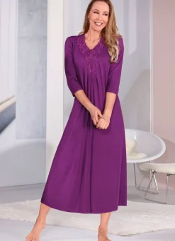 New BADER Nachthemd mit Motivspitze und Kellerfalte AUBERGINE