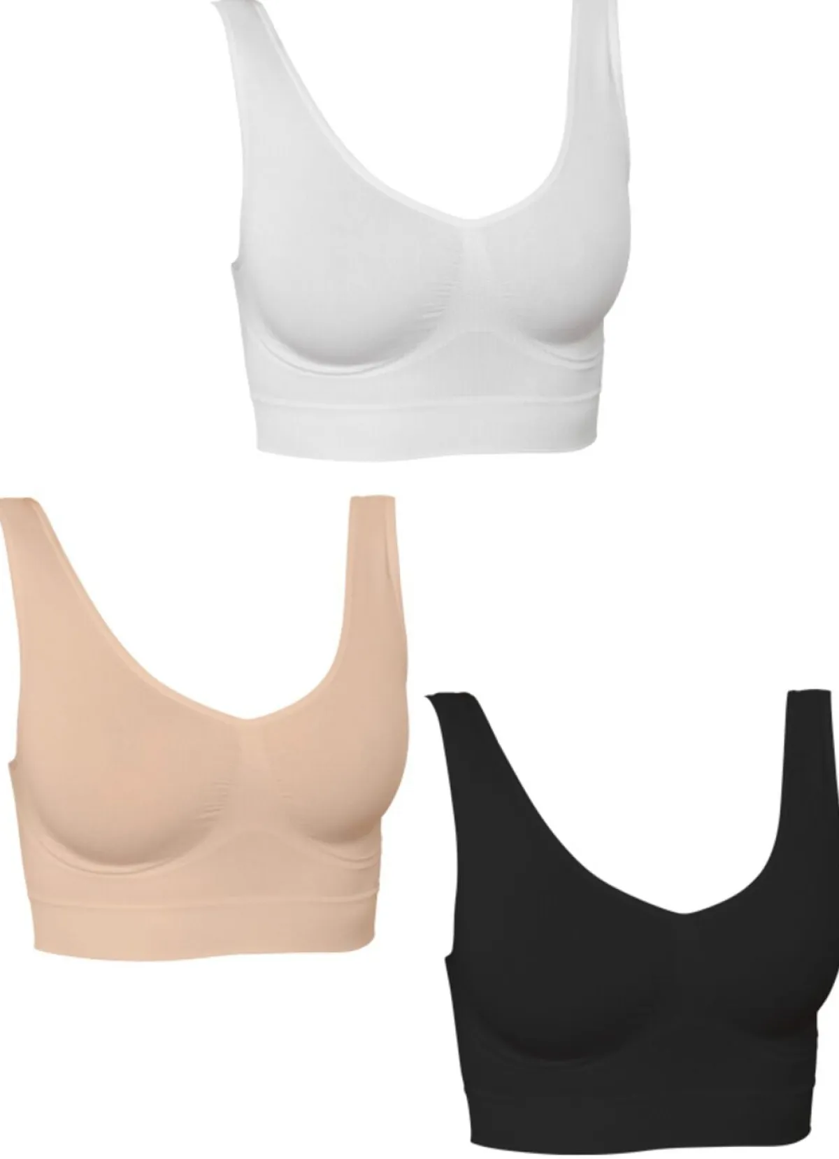 Best BADER Nahtoser Komfort-BH 3er-Set SCHWARZ-WEISS-HAUT