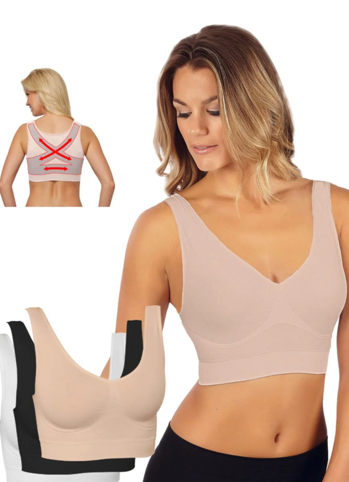 Best BADER Nahtoser Komfort-BH 3er-Set SCHWARZ-WEISS-HAUT