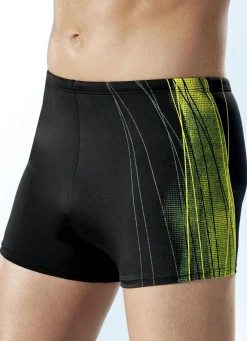 Best NATURANA Badehose in höherer Kastenform mit seitlichem Druckdessin SCHWARZ-GELB