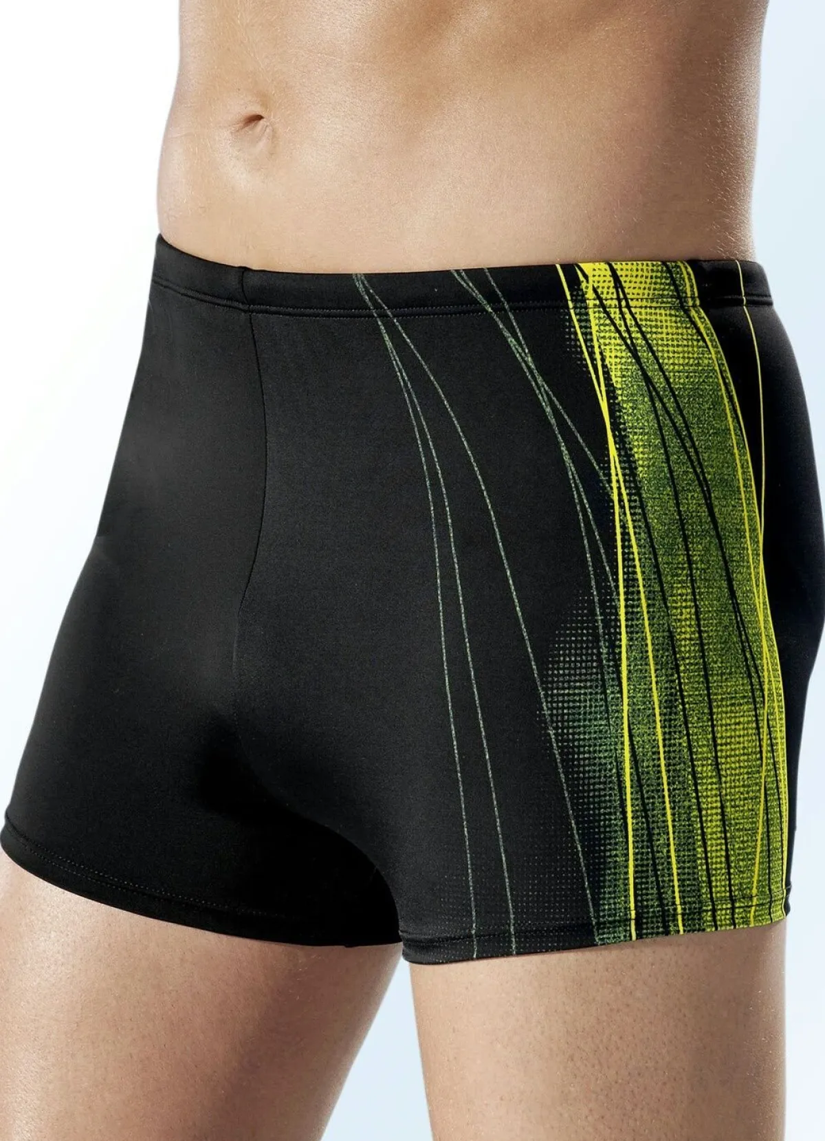Best NATURANA Badehose in höherer Kastenform mit seitlichem Druckdessin SCHWARZ-GELB