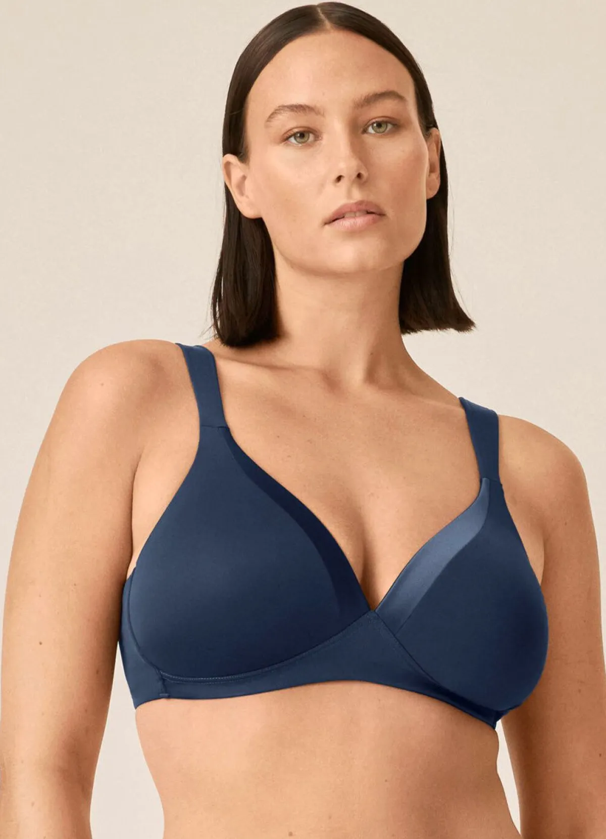 Clearance BADER Naturana BH mit Satinblende am Dekolleté MARINE