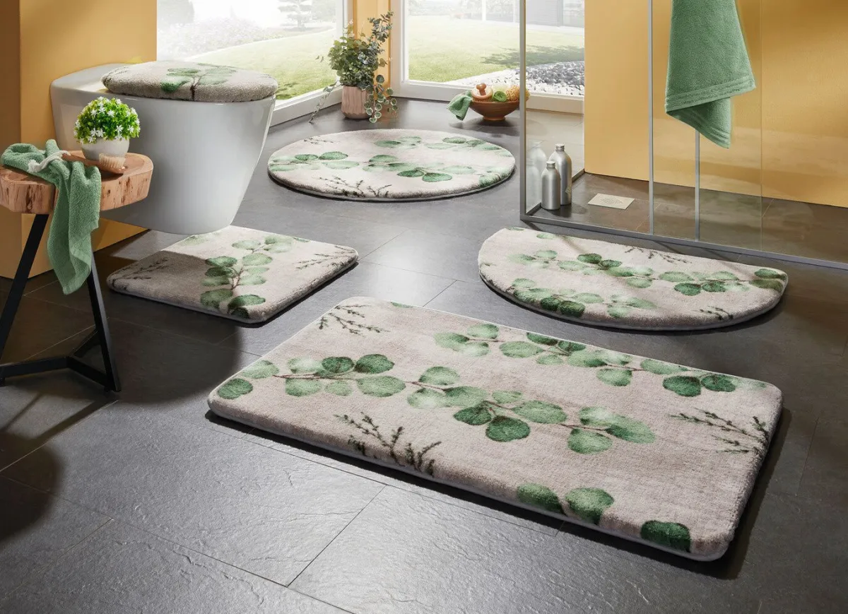 Best BADER Naturnahe Badgarnitur mit Eukalyptus-Blätter-Motiv BEIGE-GRÜN