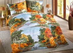 Hot DOBNIG Naturnahe Bettwäsche-Garnitur in Biber-Qualität MULTICOLOR