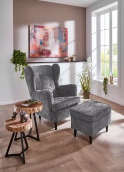 Clearance BADER Ohrenbackensessel mit Hocker GRAU