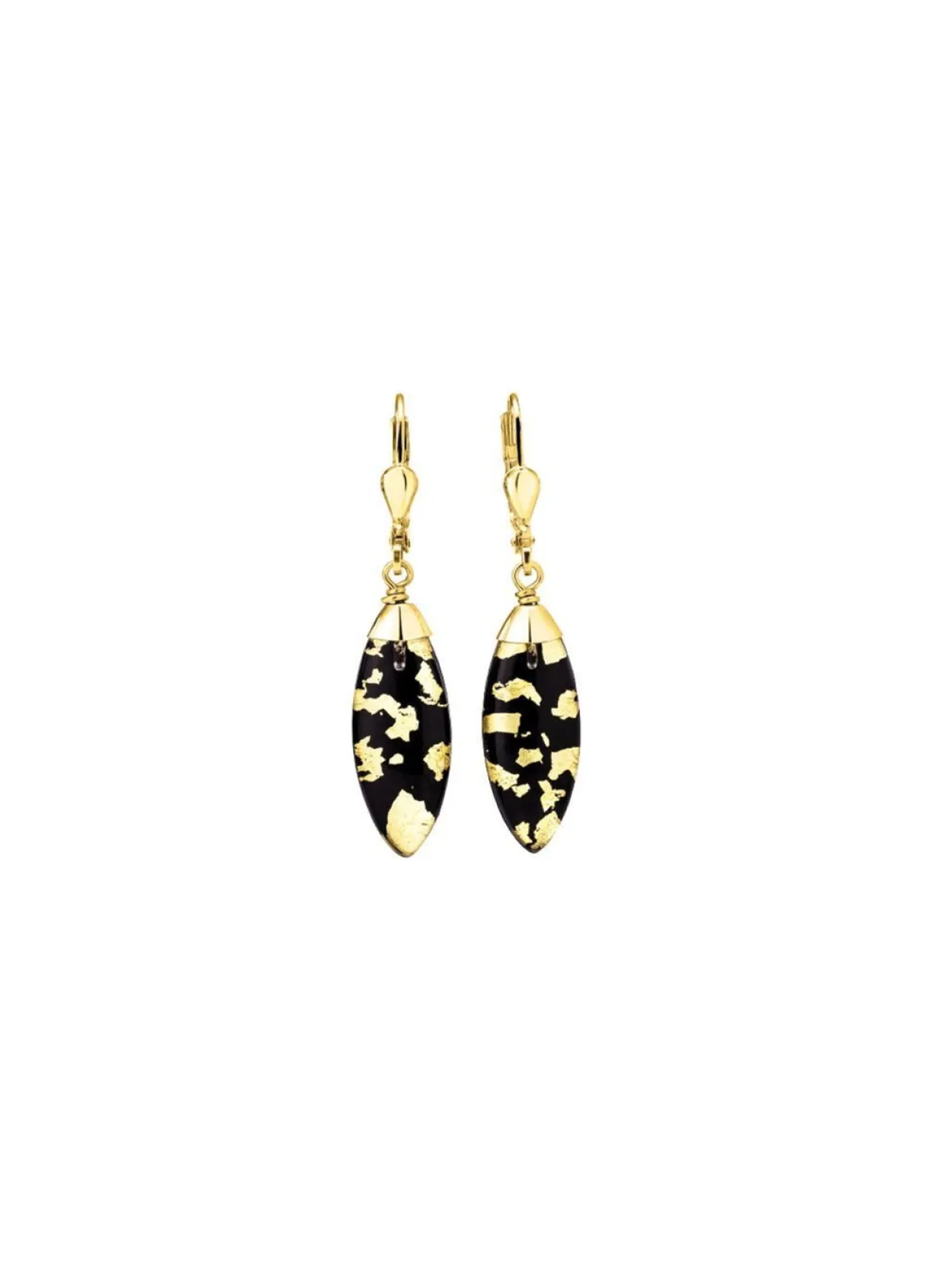 Sale BADER Ohrringe mit Onyx, beh. und Bergkristall mit Blattgold-Triplette