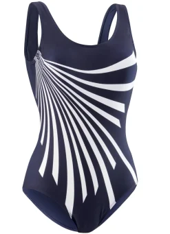 Discount Pacific Fashion Badeanzug mit platziertem Druckdessin und Halbkorsage MARINE-WEISS
