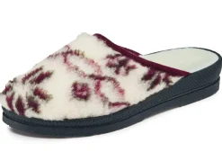 Discount BADER Pantoffel aus bedrucktem Plüschmaterial ECRU-ROT