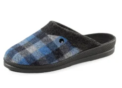 Sale BADER Pantoffel aus kariertem Textilmaterial BLAU-GRAU