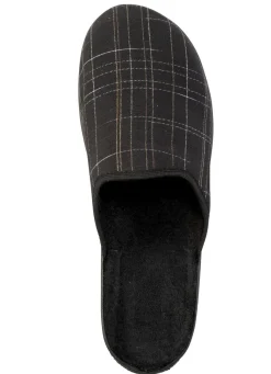 Online BADER Pantoffel aus kariertem Textil SCHWARZ-BRAUN