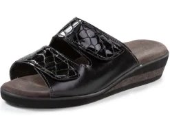 Outlet BADER Pantolette aus Nappaleder und krokogeprägtem Lackleder SCHWARZ