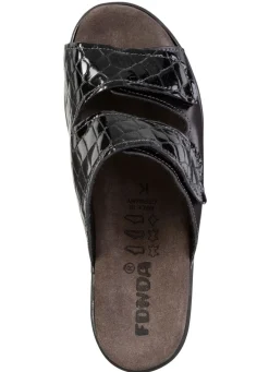 Outlet BADER Pantolette aus Nappaleder und krokogeprägtem Lackleder SCHWARZ