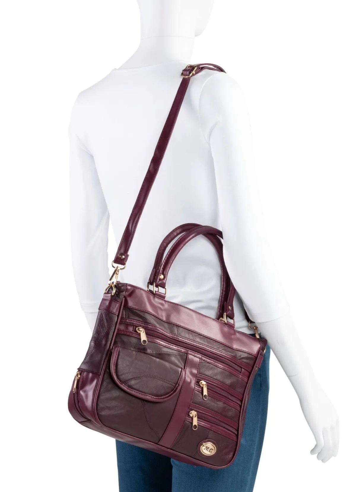 Sale BADER Patchwork-Tasche mit abnehmbarem Umhängeriemen BORDEAUX