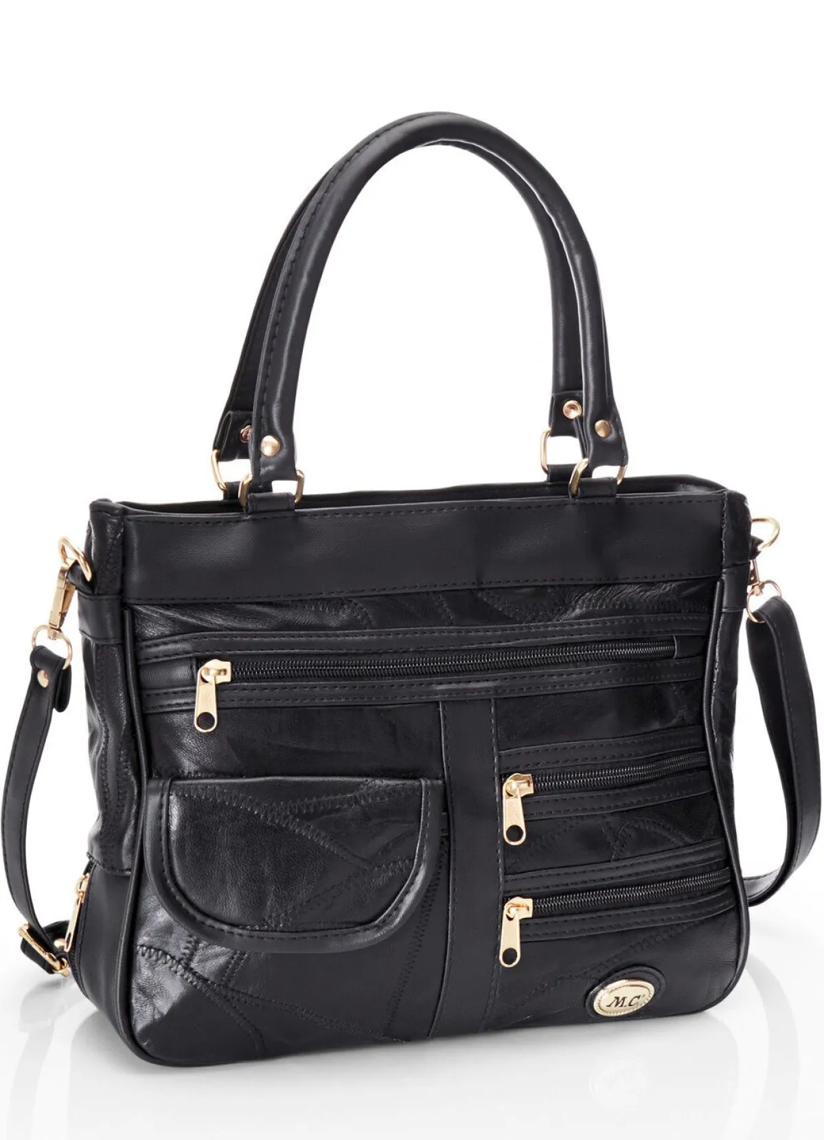 BADER Patchwork-Tasche mit abnehmbarem Umhängeriemen SCHWARZ