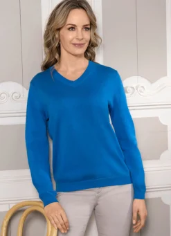 Best BADER Pima-Pullover in Feinstrick MITTELBLAU