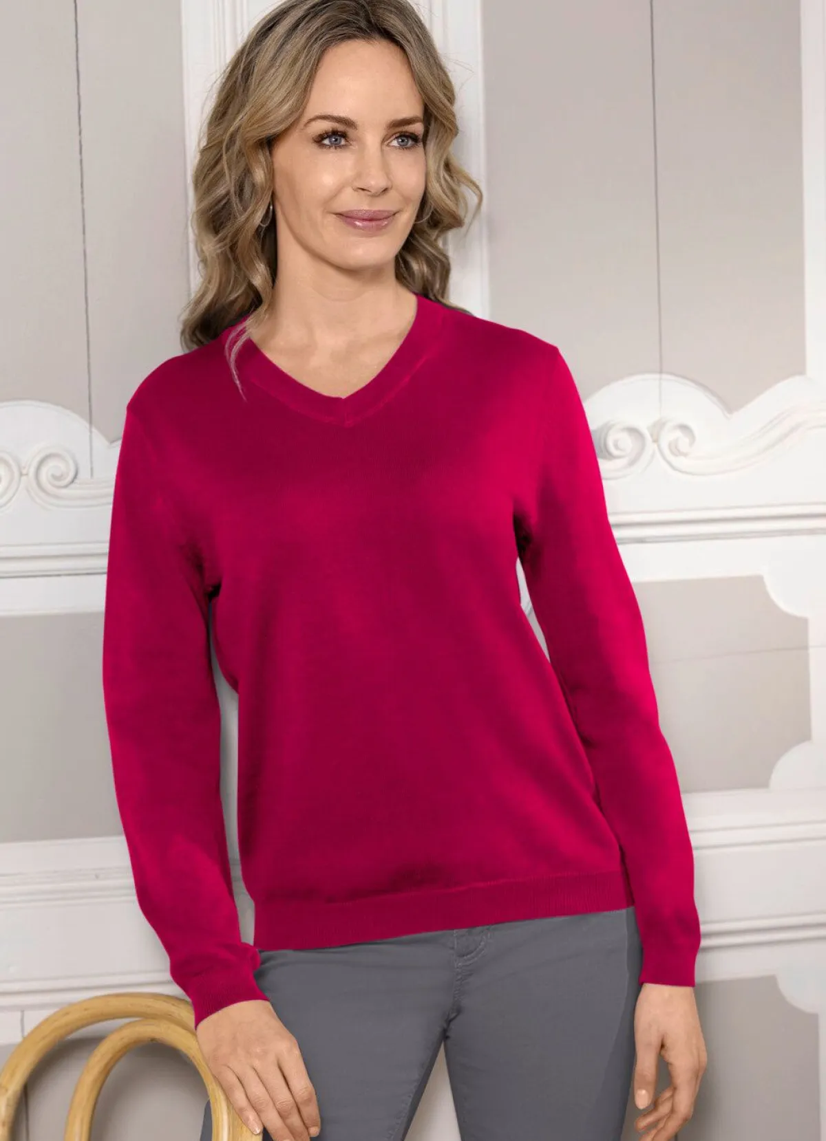 Sale BADER Pima-Pullover in Feinstrick KIRSCHROT