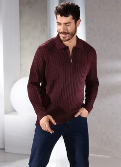 Sale BADER Polopullover mit kurzem Reißverschluss in 3 Farben BORDEAUX