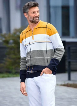 Clearance BADER Polopullover mit Reißverschluss GELB-HELLGRAU-ANTHRAZIT