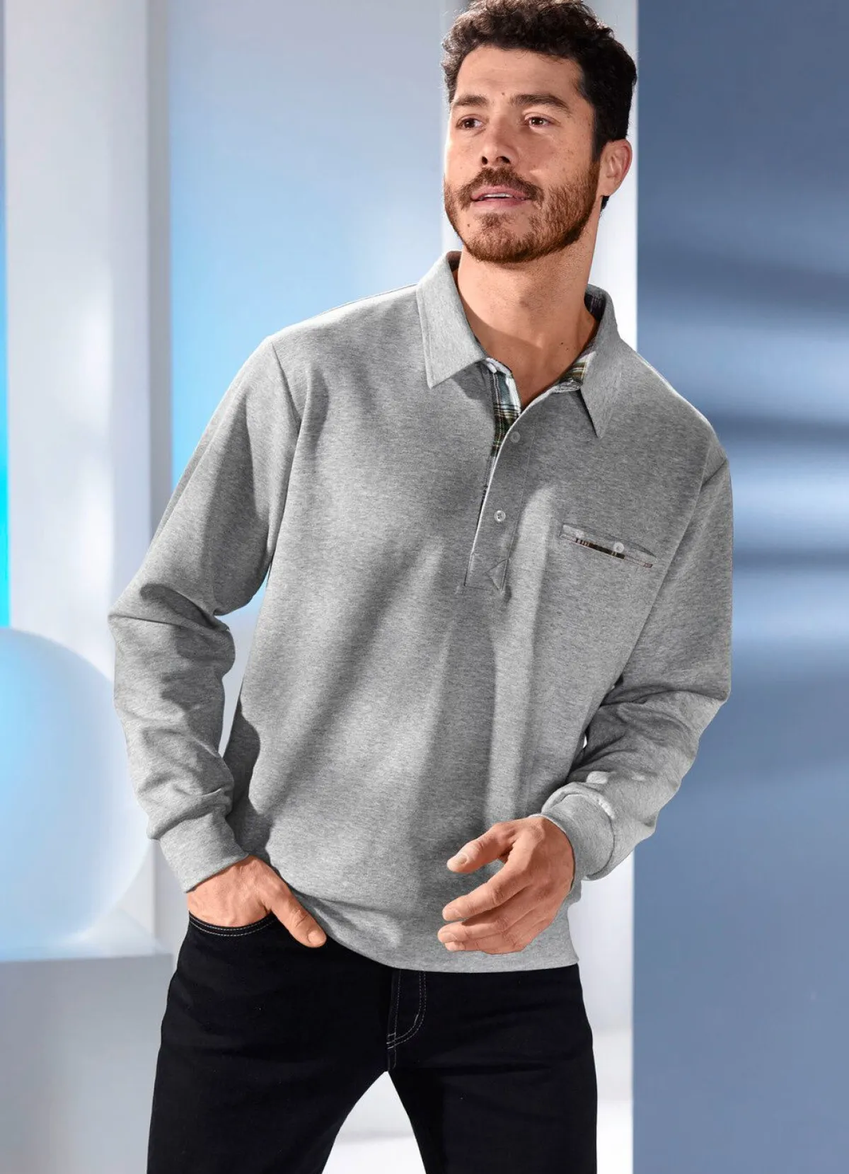 Discount BADER Poloshirt in 3 Farben SILBERGRAU MELIERT
