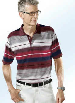 BADER Poloshirt mit Allover-Dessin WEINROT-GRAU